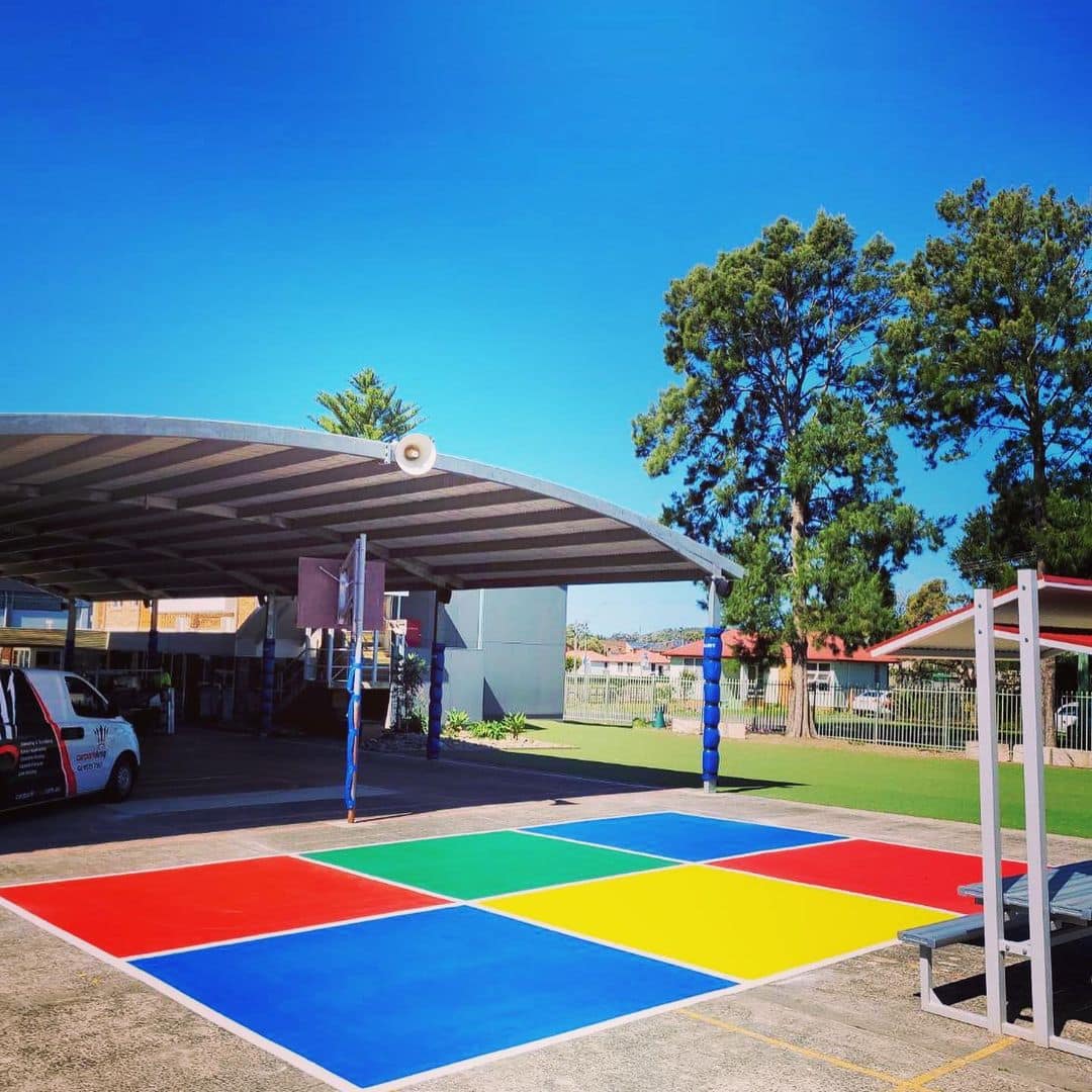 Colorful playground handball court markings